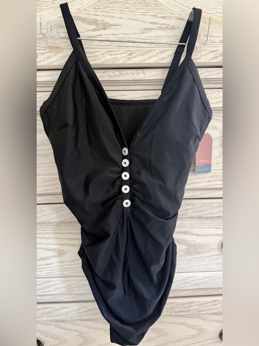 Shirred V-Neck One-Piece Swimsuit (L) NWT